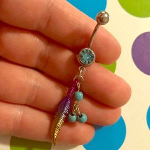Rainbow feather belly ring